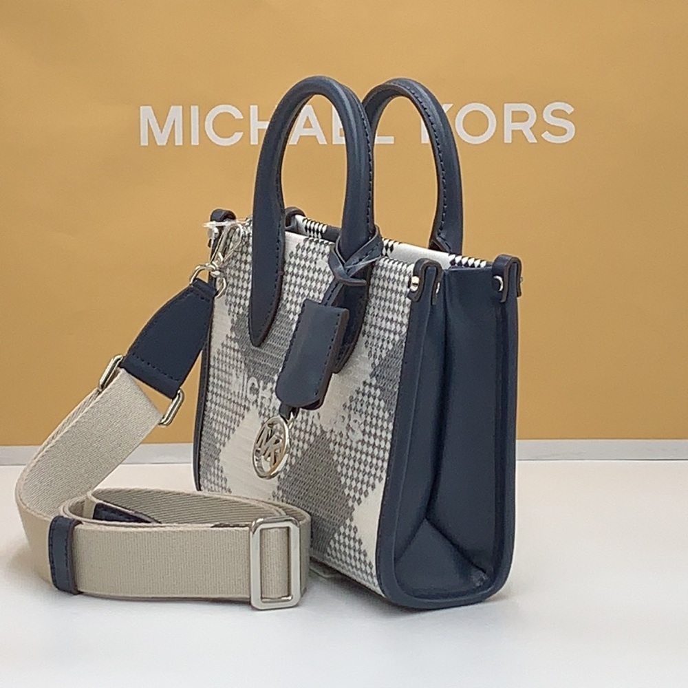 Michael Kors Mirella Extra-Small Logo Crossbody XBODY Shopper Bag Navy NWT - Picture 3 of 15